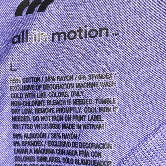 •ALL IN MOTION•NWT PERIWINKLE BLUE WOVEN ZIPPER POCKET CREWNECK TEE SIZE LARGE - Picture 7 of 7